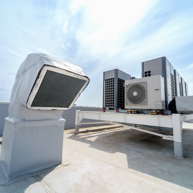 A dynamic view of a commercial HVAC installation.