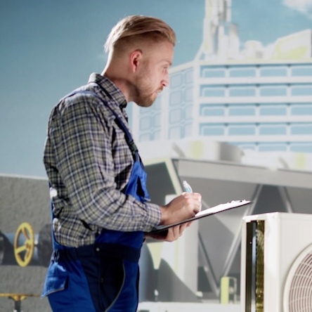 HVAC technician with clipboard